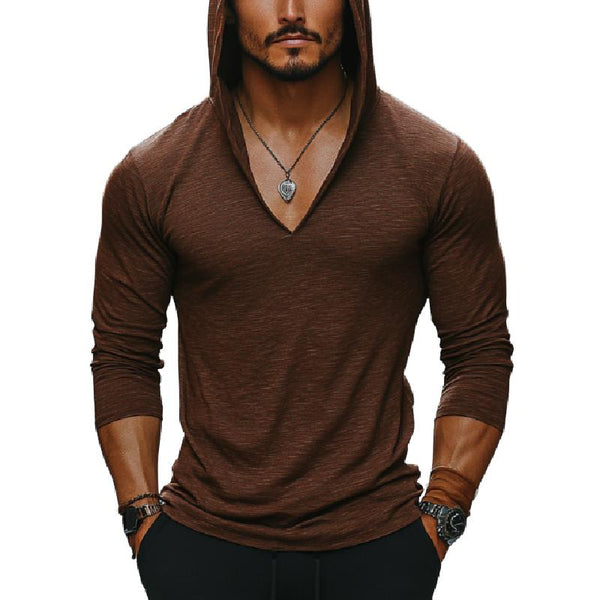 Men's Casual Slim Fit Hooded V-Neck Long Sleeve T-Shirt 72122927K