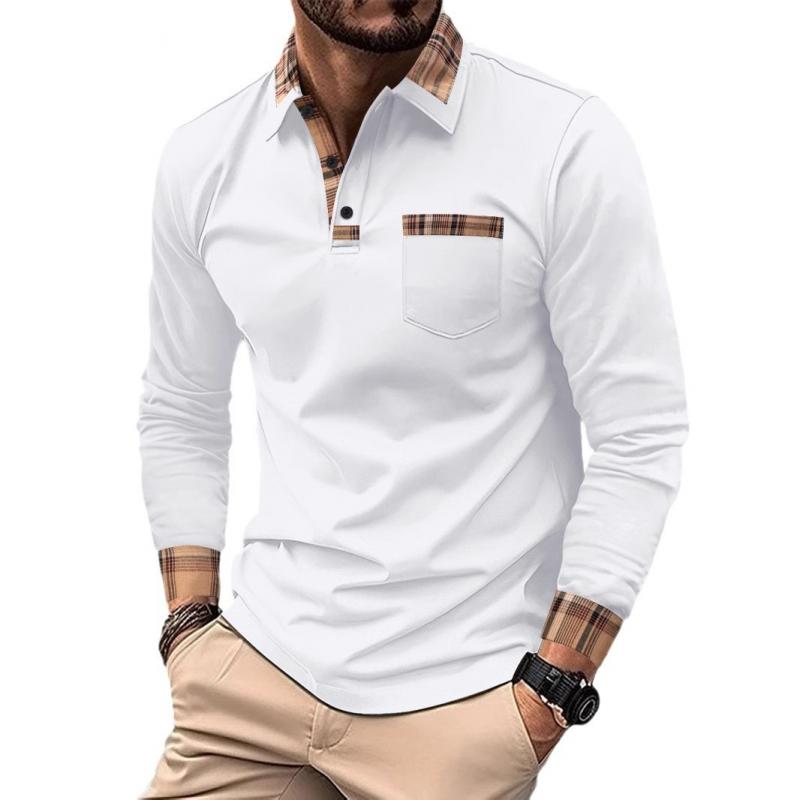 Polo informal de manga larga con solapa y costura a cuadros para hombre 63414589Z