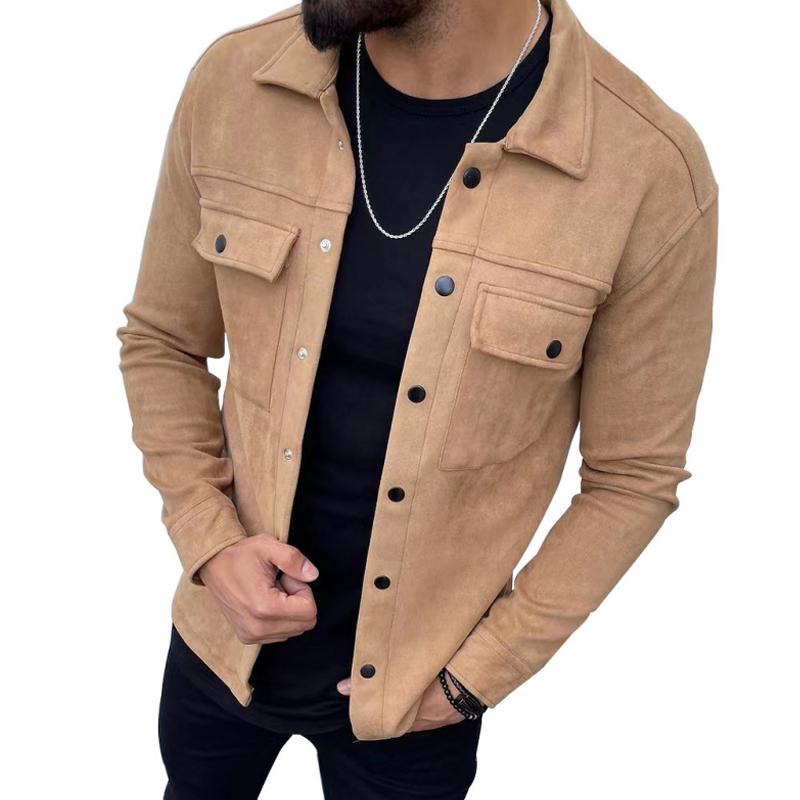 Men's Solid Color Suede Lapel Single Breasted Casual Jacket 64066371Z