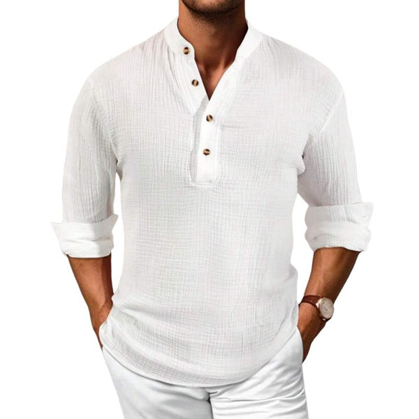 Men's Casual Solid Color Henley Collar Long Sleeve Shirt 14622636Y