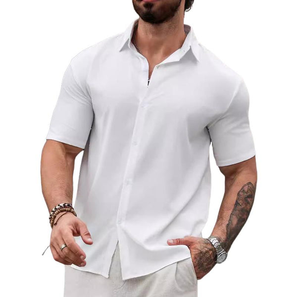 Men's Casual Lapel Loose Short Sleeve Shirt 71177934X