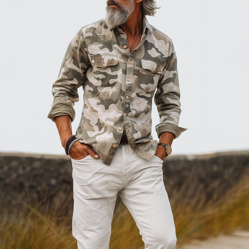 Chemise cargo à revers camouflage avec poche poitrine pour homme 72098909Z