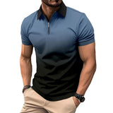 Men's Casual Gradient Print Zip Short Sleeve Polo Shirt 29425710M