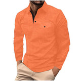 Men's Casual Simple Long-sleeved Plaid POLO Shirt  93406381F