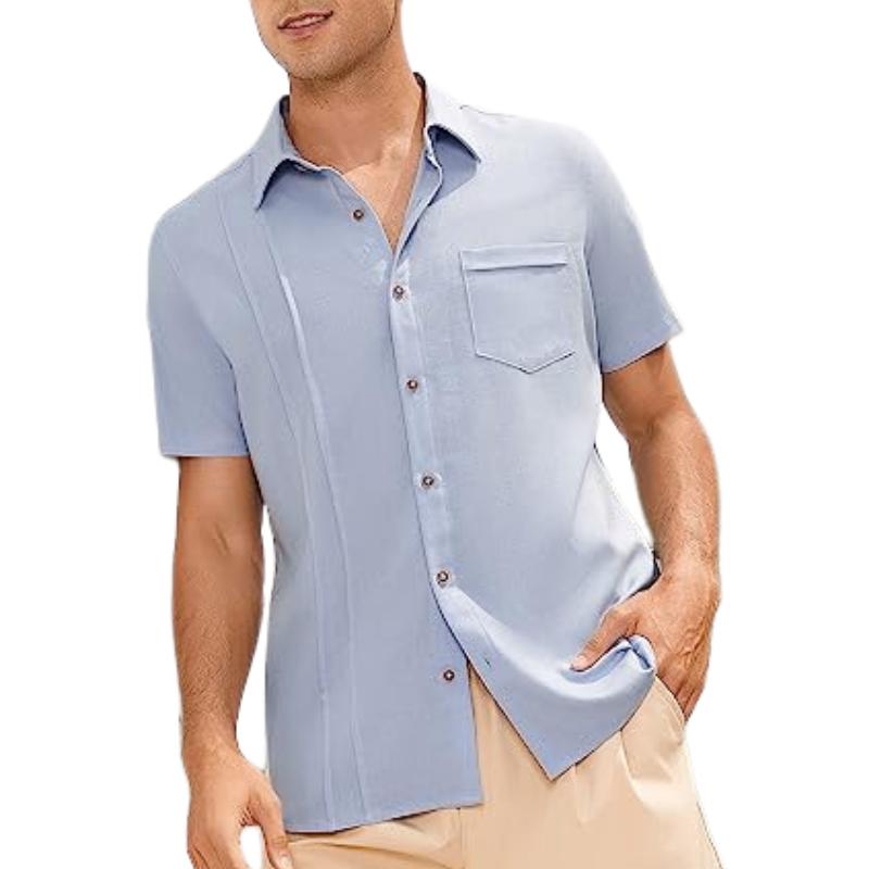 Men's Solid Color Chest Pocket Short Sleeve Shirt 88313177Y