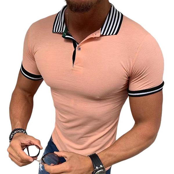 Men's Striped Lapel Loose Casual Button POLO Shirt 42021716X