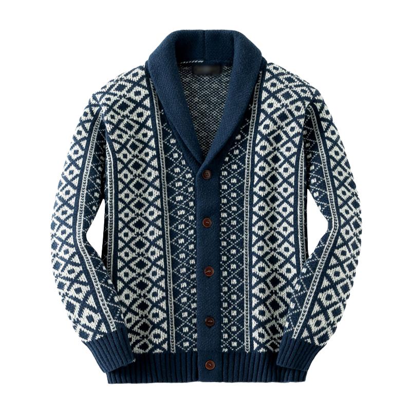 Men's Vintage Jacquard Shawl Collar Single Breasted Knit Cardigan 28838853M