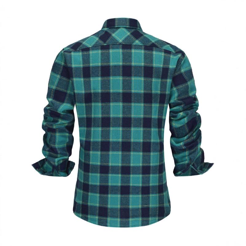 Men's Retro Casual Plaid Lapel Long Sleeve Shirt 32419189TO