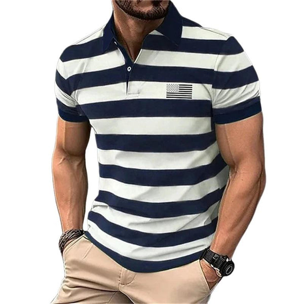 Men's Short-sleeved Lapel Striped Printed Casual POLO Shirt 03243472X