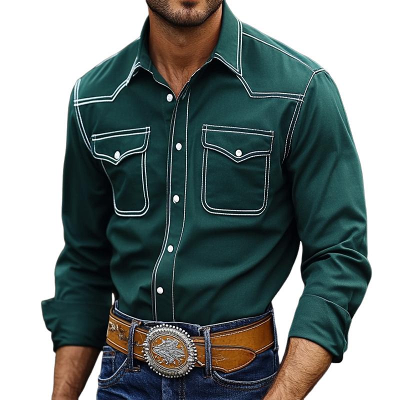 Men's Vintage Casual Western Multi-Pocket Lapel Shirt 00020017TO