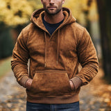 Men's Casual Suede Hooded Sweatshirt 08409415F