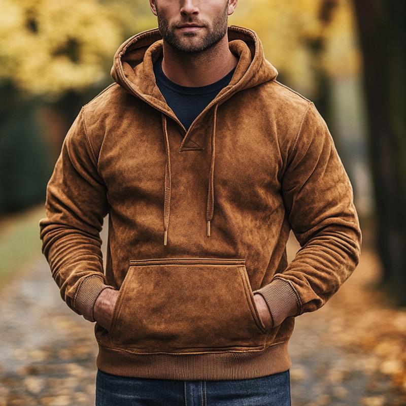 Men's Casual Suede Hooded Sweatshirt 08409415F