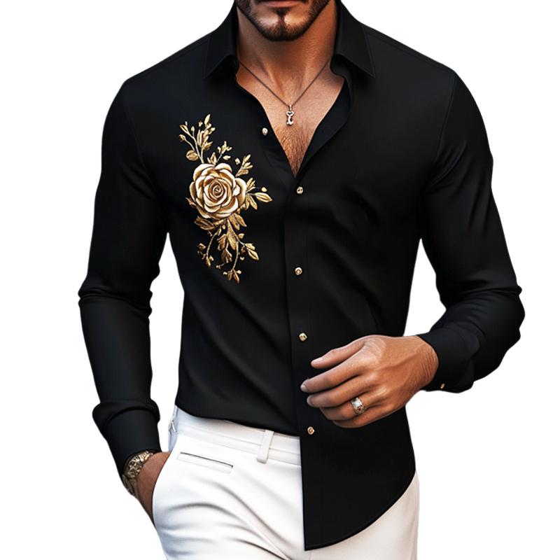 Men's Retro Casual Embroidered Lapel Long Sleeve Shirt 32005007TO