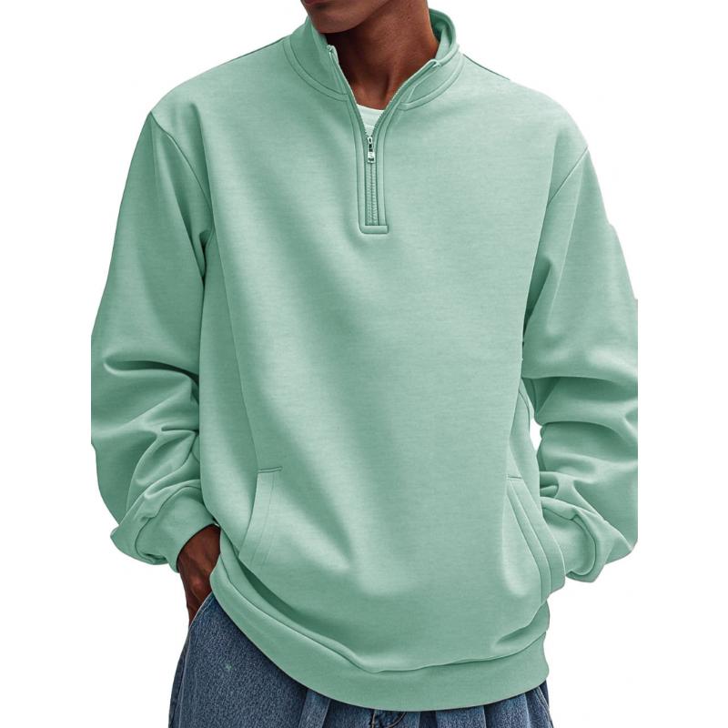 Men's Casual Solid Color Half Zip Loose Pullover Sweatshirt 76043646M