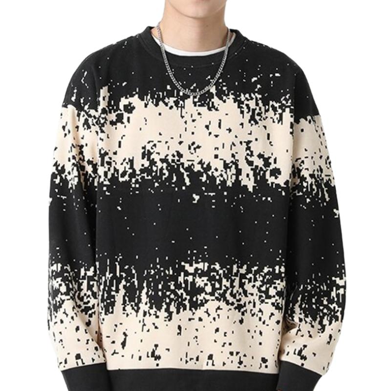 Men's Fashion Contrast Striped Loose Round Neck Sweatshirt 51420936M