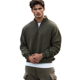 Men's Army Green Half Zip Stand Collar Sweatshirt 78176751U