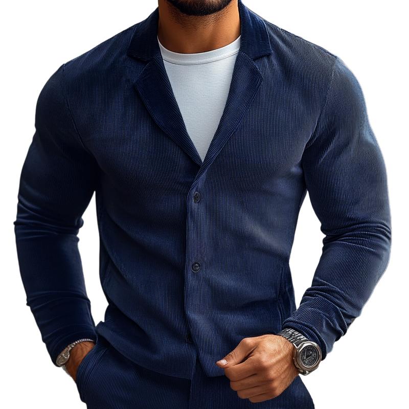 Men's Fashion Solid Color Corduroy Notch Lapel Single Breasted Casual Shirt 47500245Z