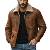 Men's Leather Sherpa Lined Lapel Leather Jacket 59509289U