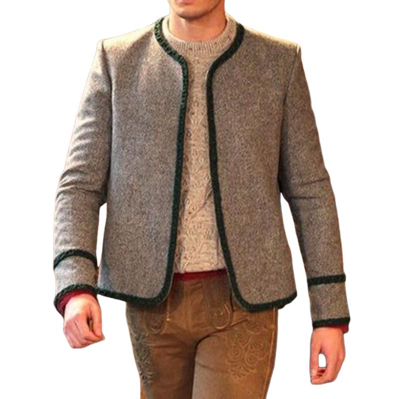 Men's Casual Round Neck Contrast Trim Slim Fit Jacket 46168005M