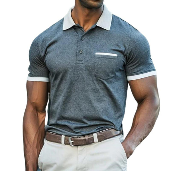 Men's Casual Contrast Pocket Lapel Short Sleeve Slim Fit Polo Shirt 80747458M