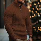 Men's Vintage Cable Zipper Stand Collar Long Sleeve Sweater 01885765Y