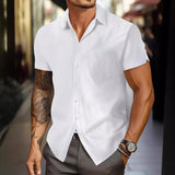 Men's Solid Lapel Short Sleeve Casual Shirt 00251613Z