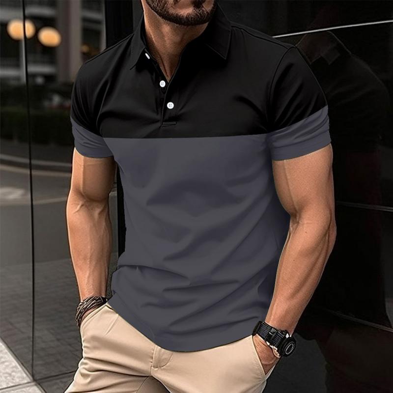 Men's Casual Color Block Slim Fit Lapel Short Sleeve Polo Shirt 04840120M