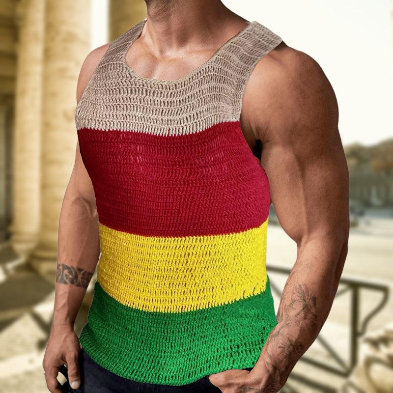 Men's Casual Round Neck Contrast Knitted Tank Top 73686820M
