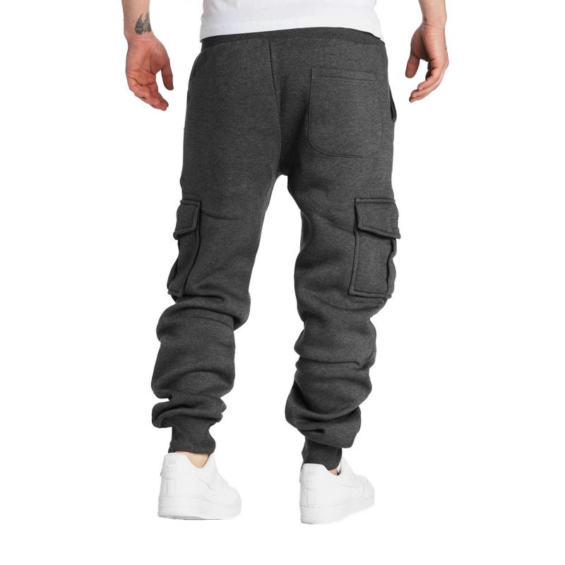 Men's Solid Fleece Multi-pocket Elastic Waist Sports Trousers 90538121Z