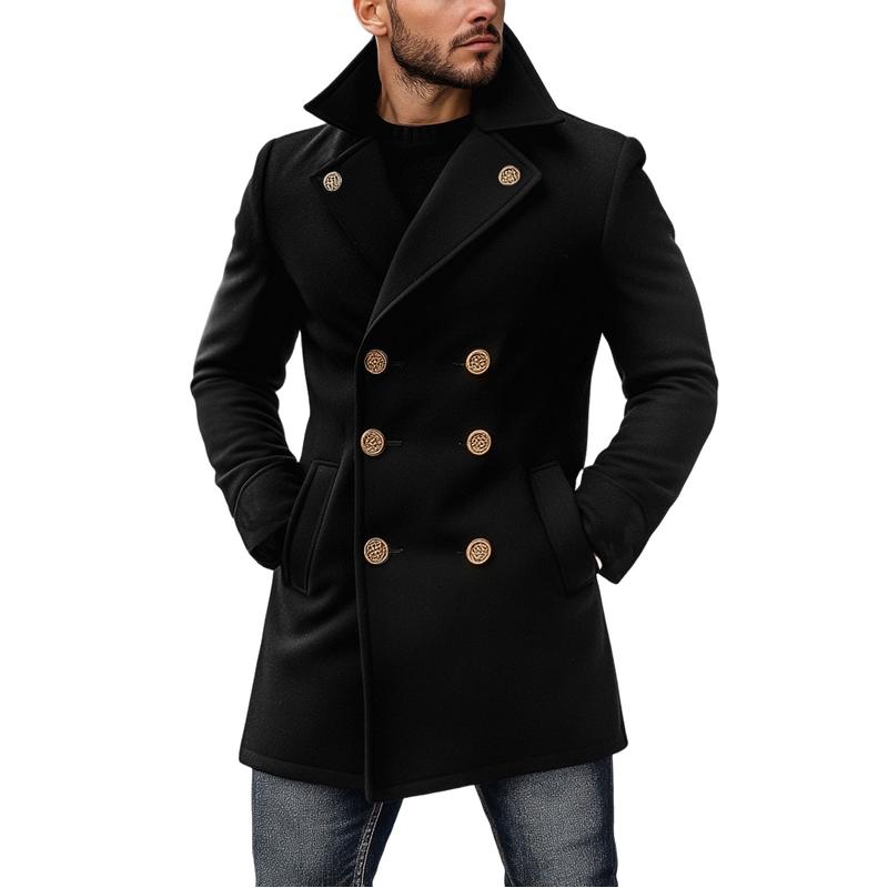 Men's Vintage Wool Double-Breasted Mid-Length Coat 69777118Y