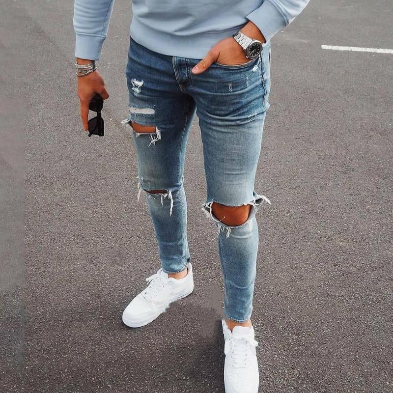 Men's Fashion Distressed Hole Slim Jeans 95799528Z