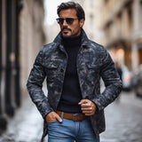 Men's Fashion Camouflage Wool Blended Lapel Single Breasted Short Coat 05101280M