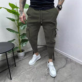 Men's Solid Multi-pocket Elastic Waist Cargo Pants 97473915Z