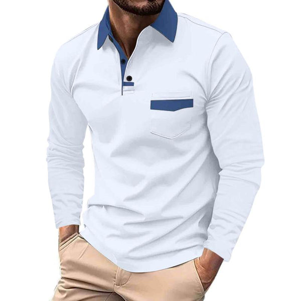 Men's Colorblock Lapel Long Sleeve Casual Polo Shirt 85306116Z