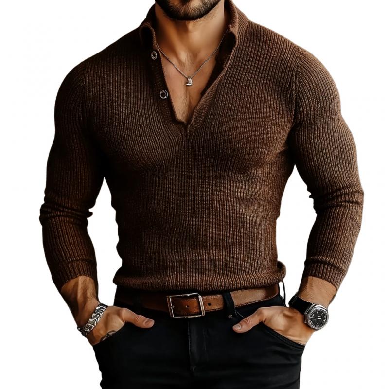 Men's Vintage V-neck Solid Color Slim Fit Knit Sweater 61688811M