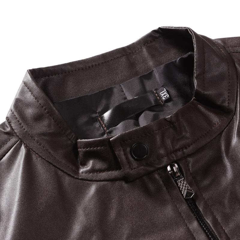 Men's Classic Stand Collar Double Pocket Leather Jacket 82375114F