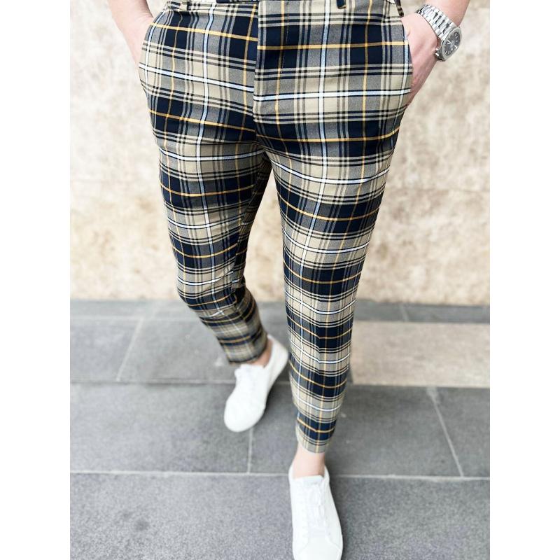 Men's Casual Plaid Print Pants 78605229Y