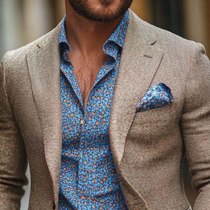 Men's Classic Casual Slim Fit Single-Breasted Herringbone Wool Blazer 23131777K