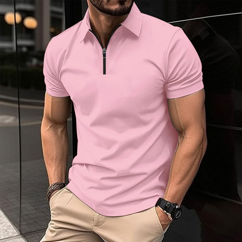 Men's Solid Color Zip Lapel Short Sleeve Polo Shirt 38534613Z