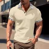 Men's Striped Patchwork Lapel Short Sleeve Polo Shirt 47778543Z