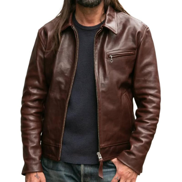 Men's Classic Vintage Lapel Zipper Leather Jacket 82432754K