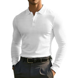 Men's Casual Waffle Lapel Button-Down Slim Fit Long Sleeve Polo Shirt 71705639M