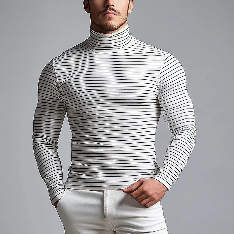 Men's Fashion Slim Fit Striped Turtleneck Long Sleeve T-Shirt 00650325Y