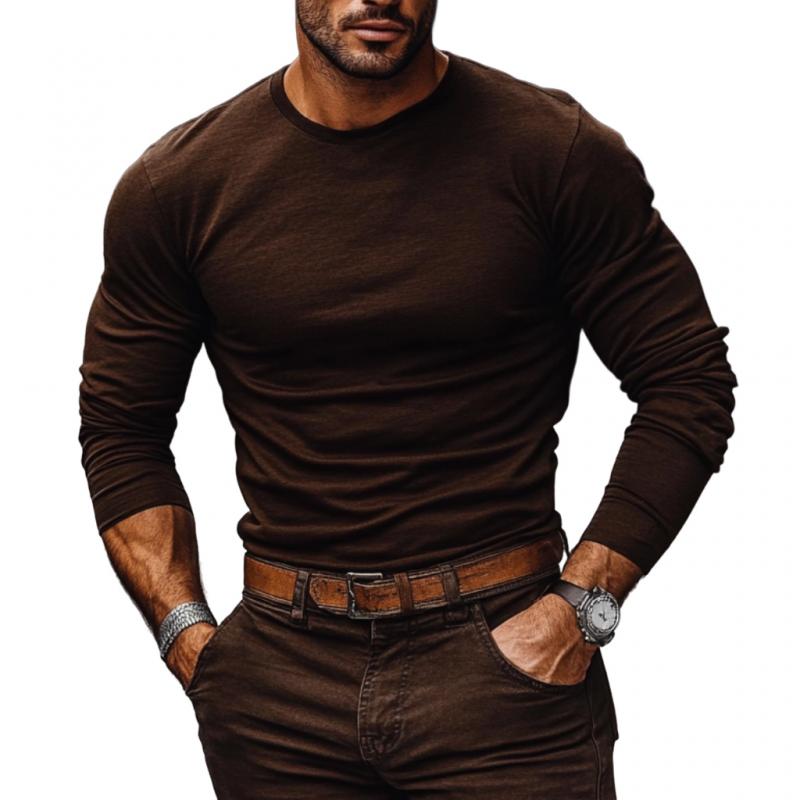 Men's Casual Cotton Round Neck Slim Fit Long Sleeve T-Shirt 35681718M