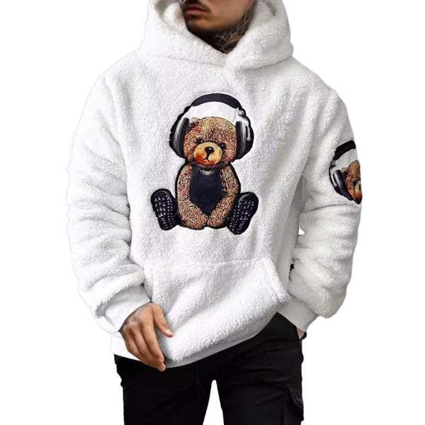 Men's Retro Casual Headphones Teddy Bear Plush Hoodie 99359825TO