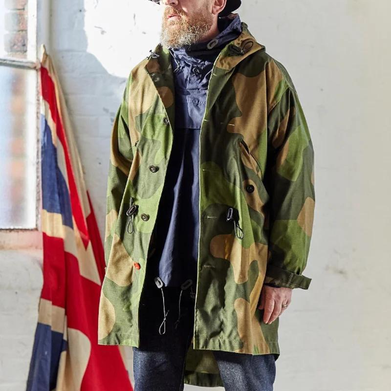 【24-Stunden-Versand】 Einreihiger Trenchcoat mit Camouflage-Muster und Kapuze für Herren 50959666Z