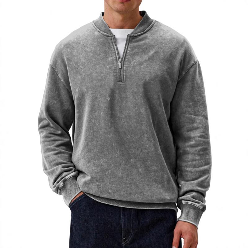 Men's Casual Solid Color Half Zip Round Neck Long Sleeve Sweatshirt 53916314Y