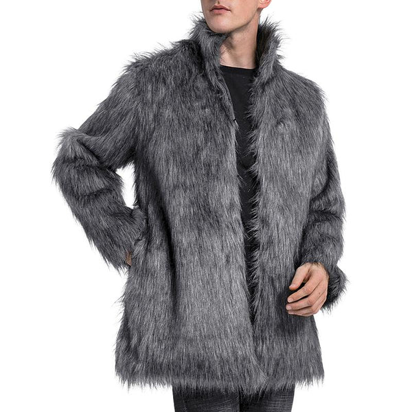 Men's Classic Stand Collar Faux Fur Coat 59589385F