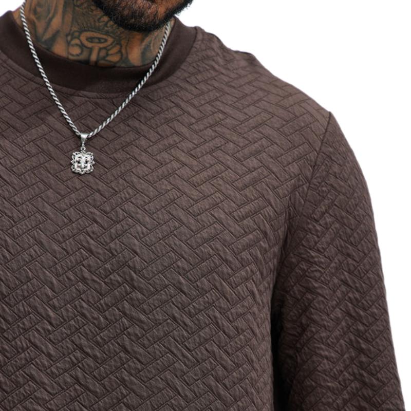 Men's Casual Loose Round Neck 3D Embossed Long Sleeve Sweatshirt 63777801F