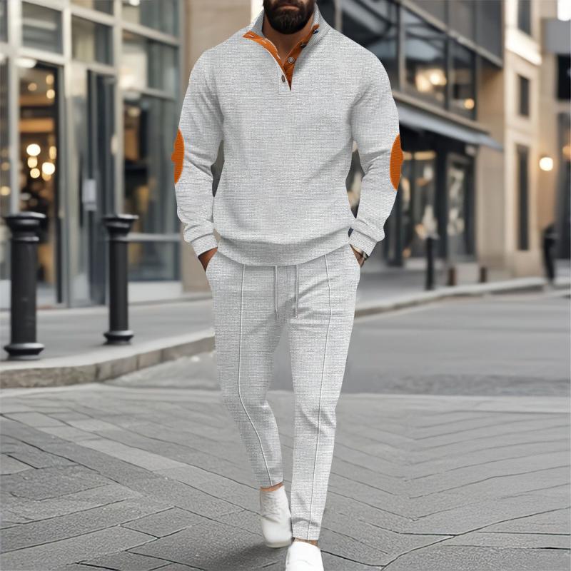 Men's Color Matching Waffle Sweatshirt And Sweatpants Set 09877397Y